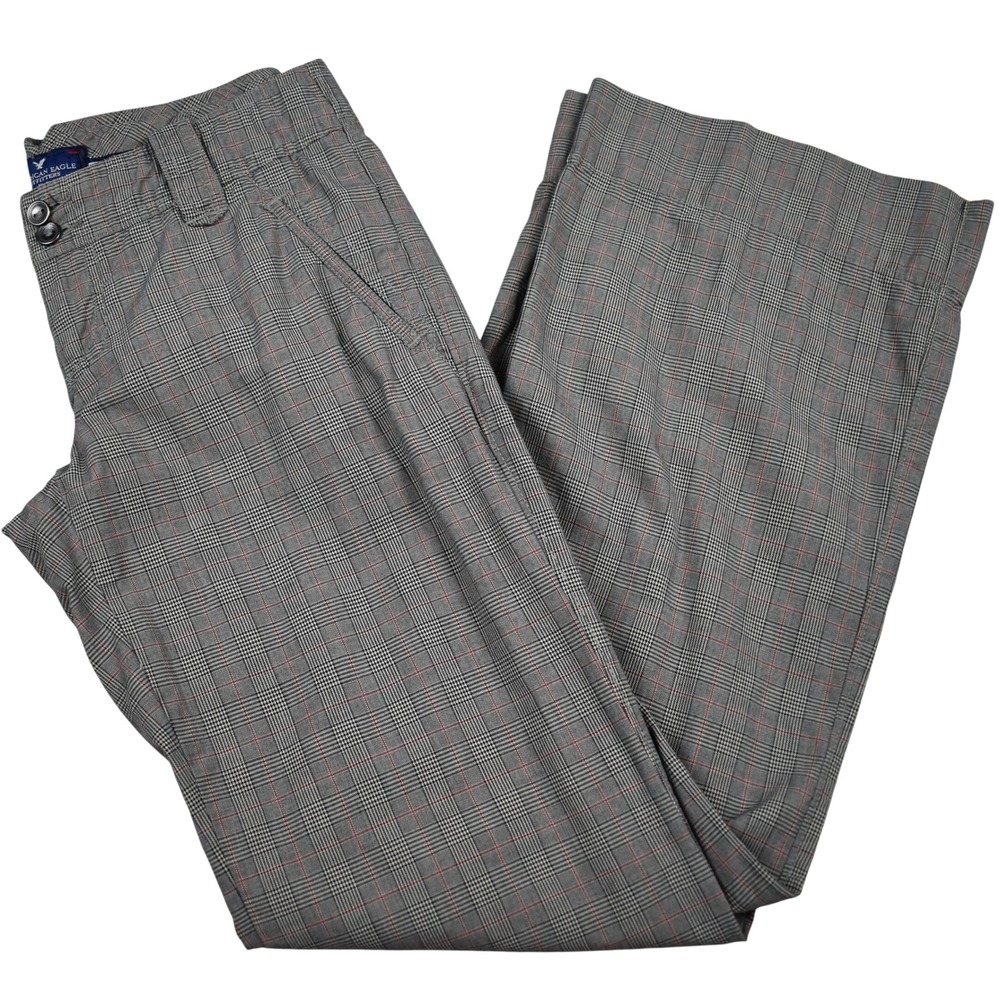 American Eagle Plaid Trousers Gray Low Rise Pants Y2K VTG Size 2 Preppy Wide Leg